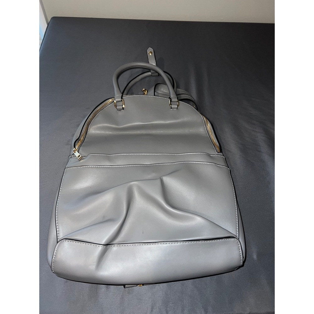 A‎ New Day Gray Faux Leather Convertible Backpack Purse Gold Hardware Minimalist